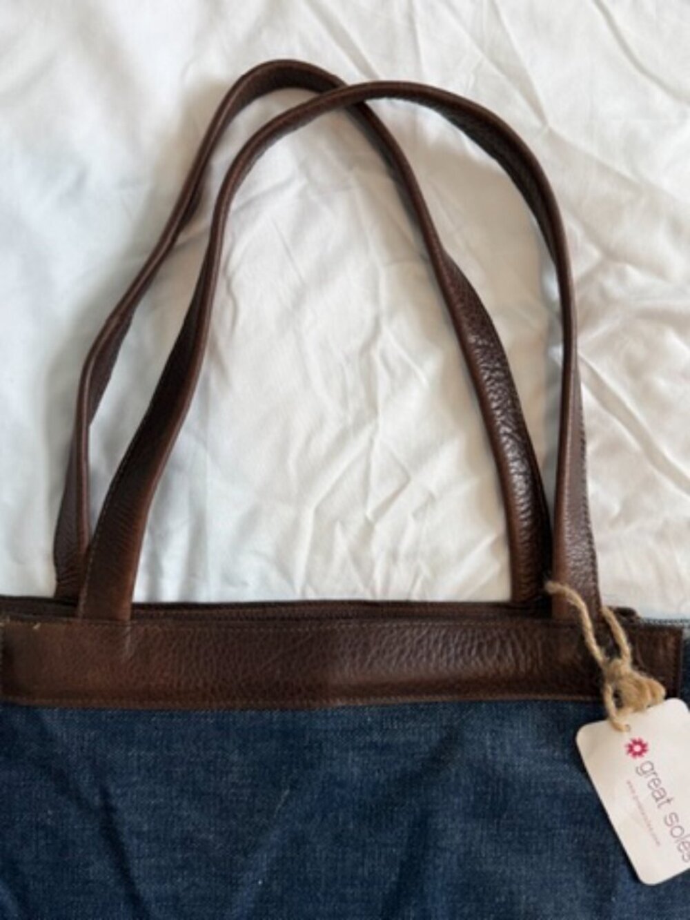 GREAT SOLES Amala Blue Denim Tote Bag XL NWT - Picture 4 of 11